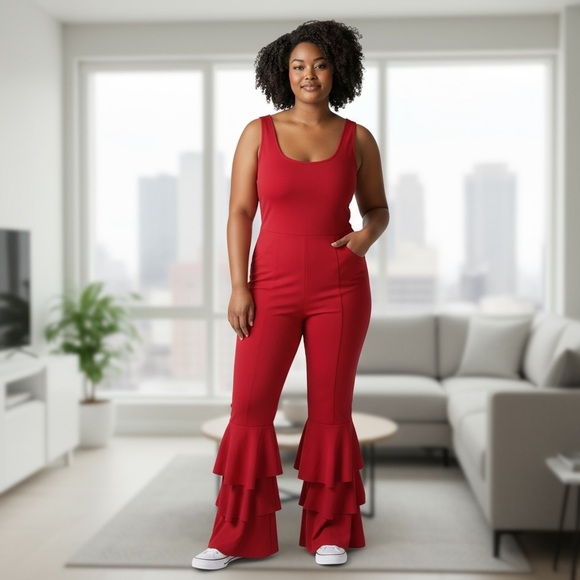 Women’s Red Raffle Leg Sleeveless Jumpsuit
New - Picture 1 of 7